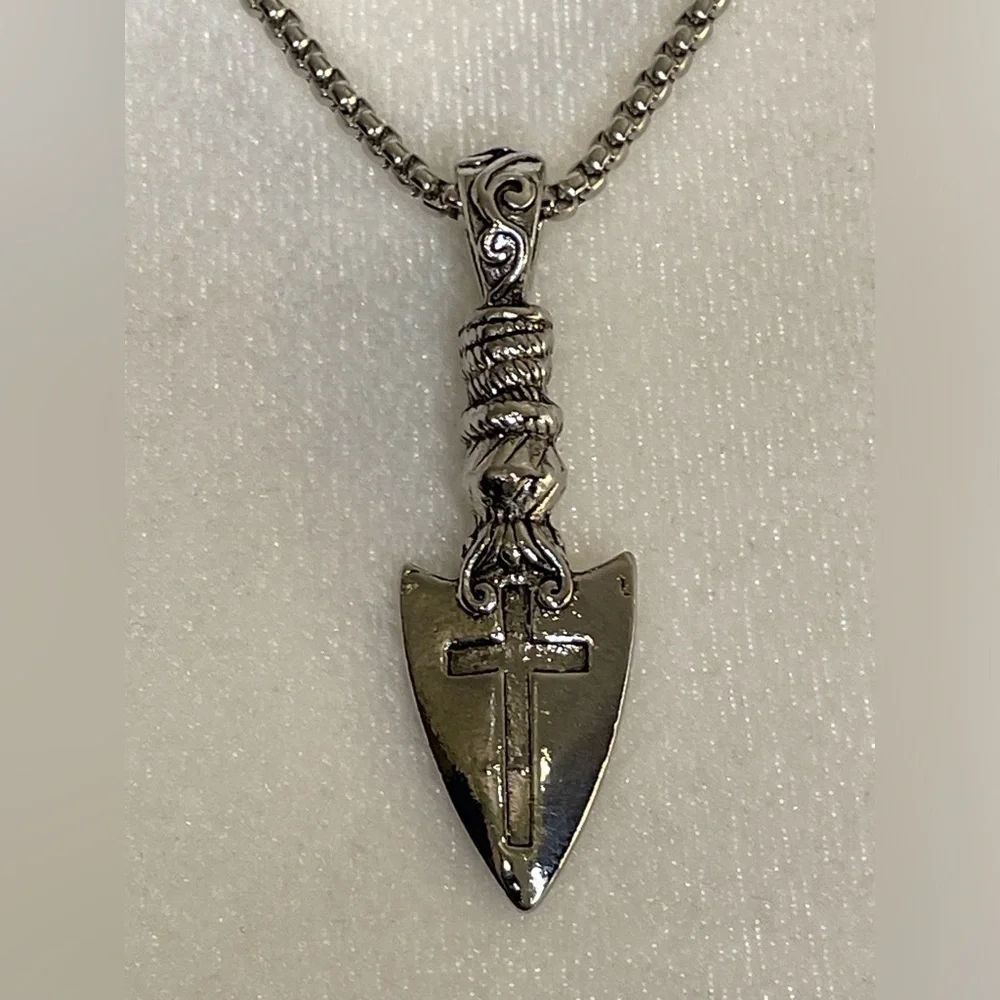 Stainless Steel Necklace with Vintage Cross Pendant